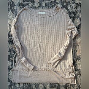 We The Free Taupe Waffle Knit Top